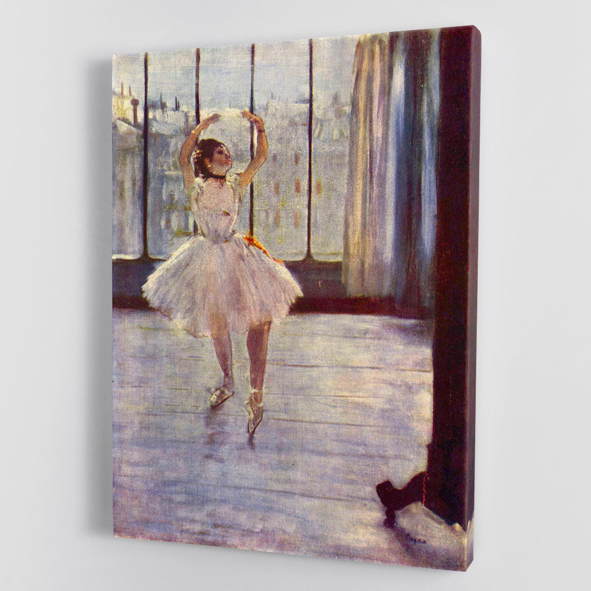 Canvas print of Degas' 'The Dancer at the Photographer', showcasing a graceful ballet dancer in soft colors.